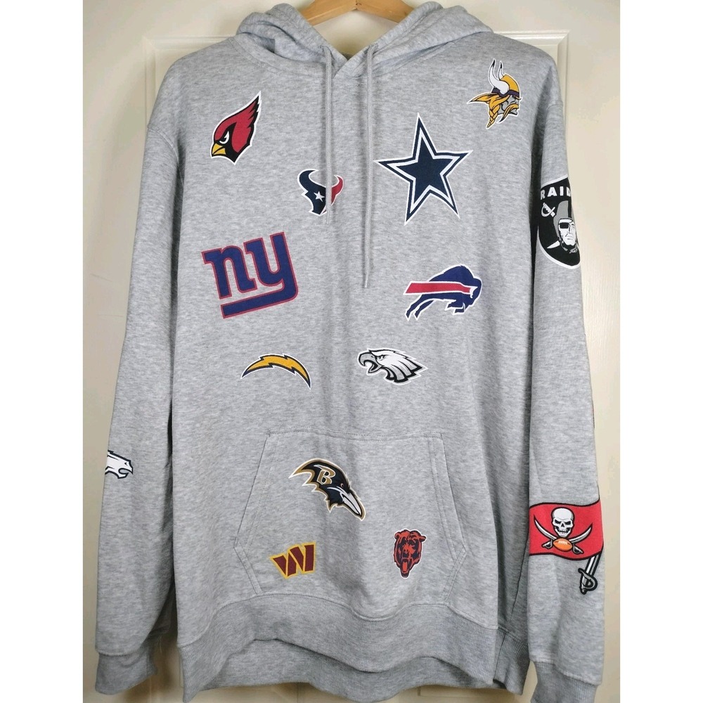 NFL Team Apparel Gray Multi Team Logo All Over Print Pullover Hoodie Men's XL